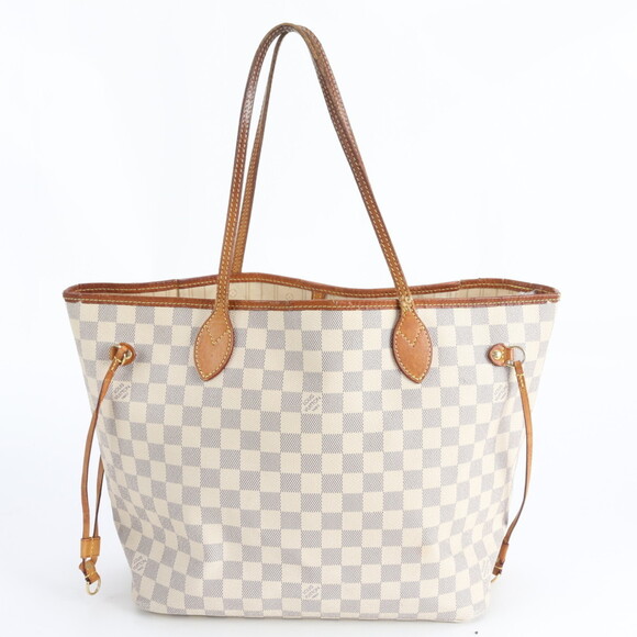 Louis Vuitton Damier Azur Neverfull MM N51107 Leather Tote Bag Shoulder Handb...